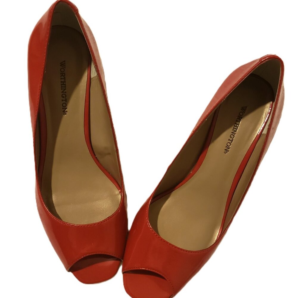 Vintage Red Worthington Open Toe Pumps